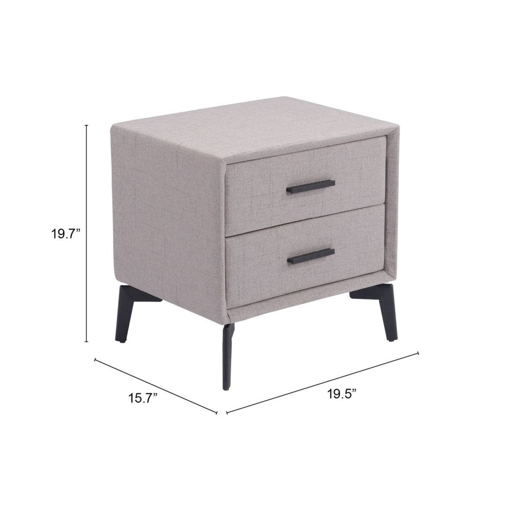 20" Gray and Black Fabric Wood and Steel End Table With Two Drawers