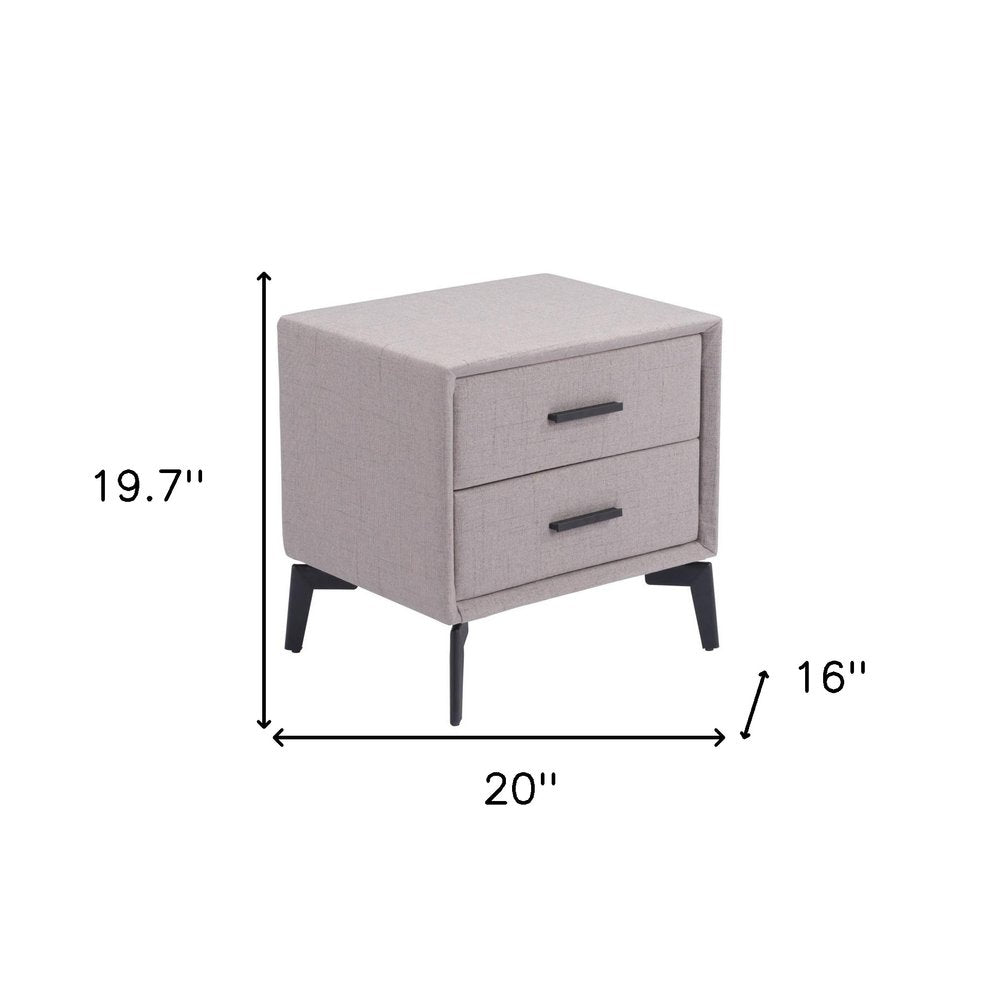 20" Gray and Black Fabric Wood and Steel End Table With Two Drawers