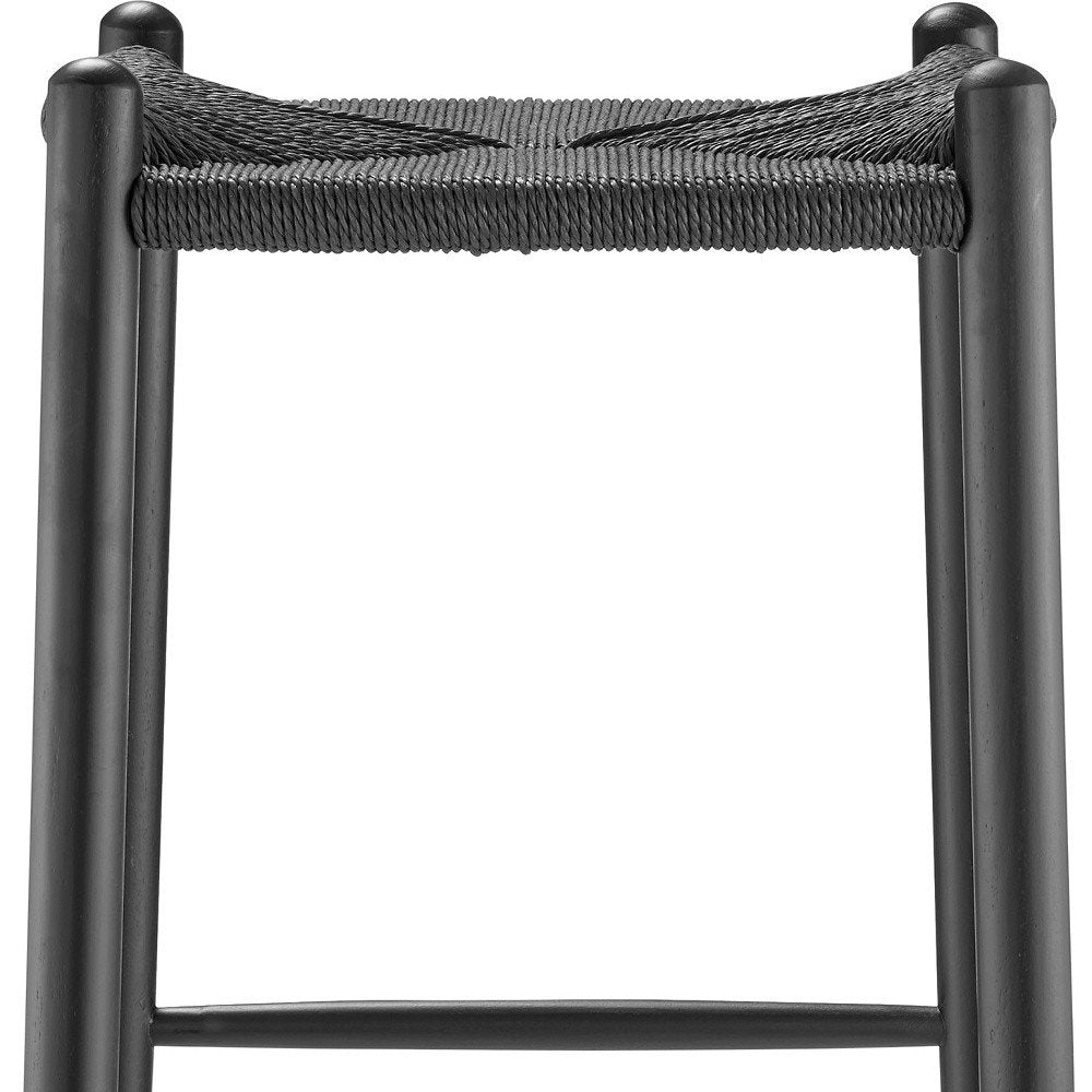 31" Black Rush and Solid Wood Backless Bar Height Bar Chair