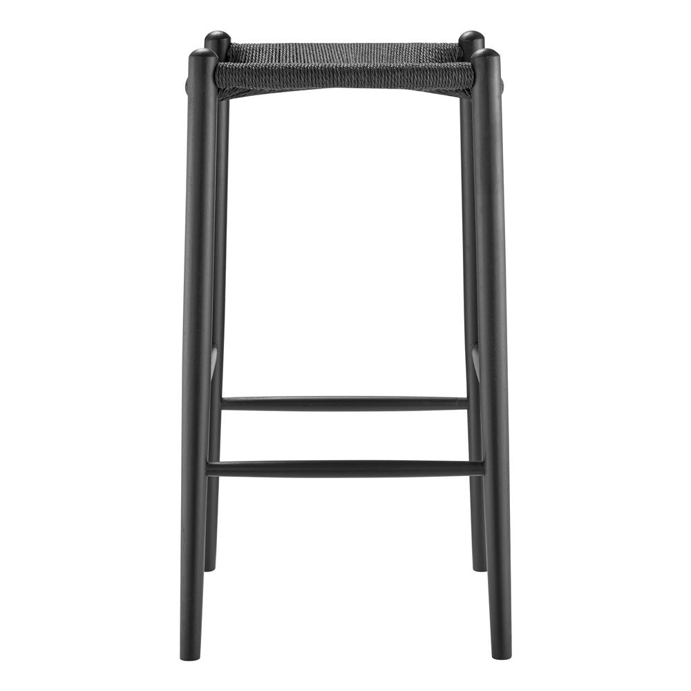 31" Black Rush and Solid Wood Backless Bar Height Bar Chair