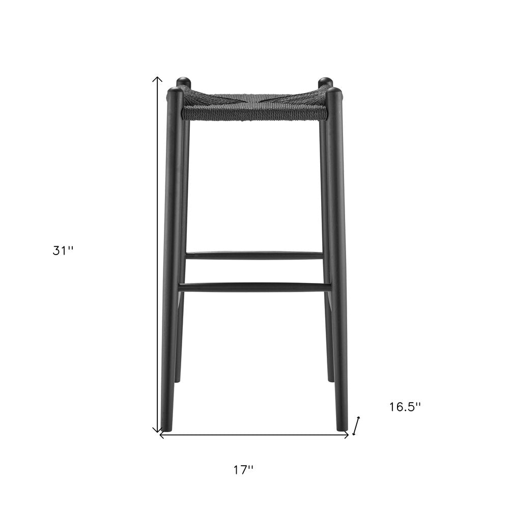 31" Black Rush and Solid Wood Backless Bar Height Bar Chair