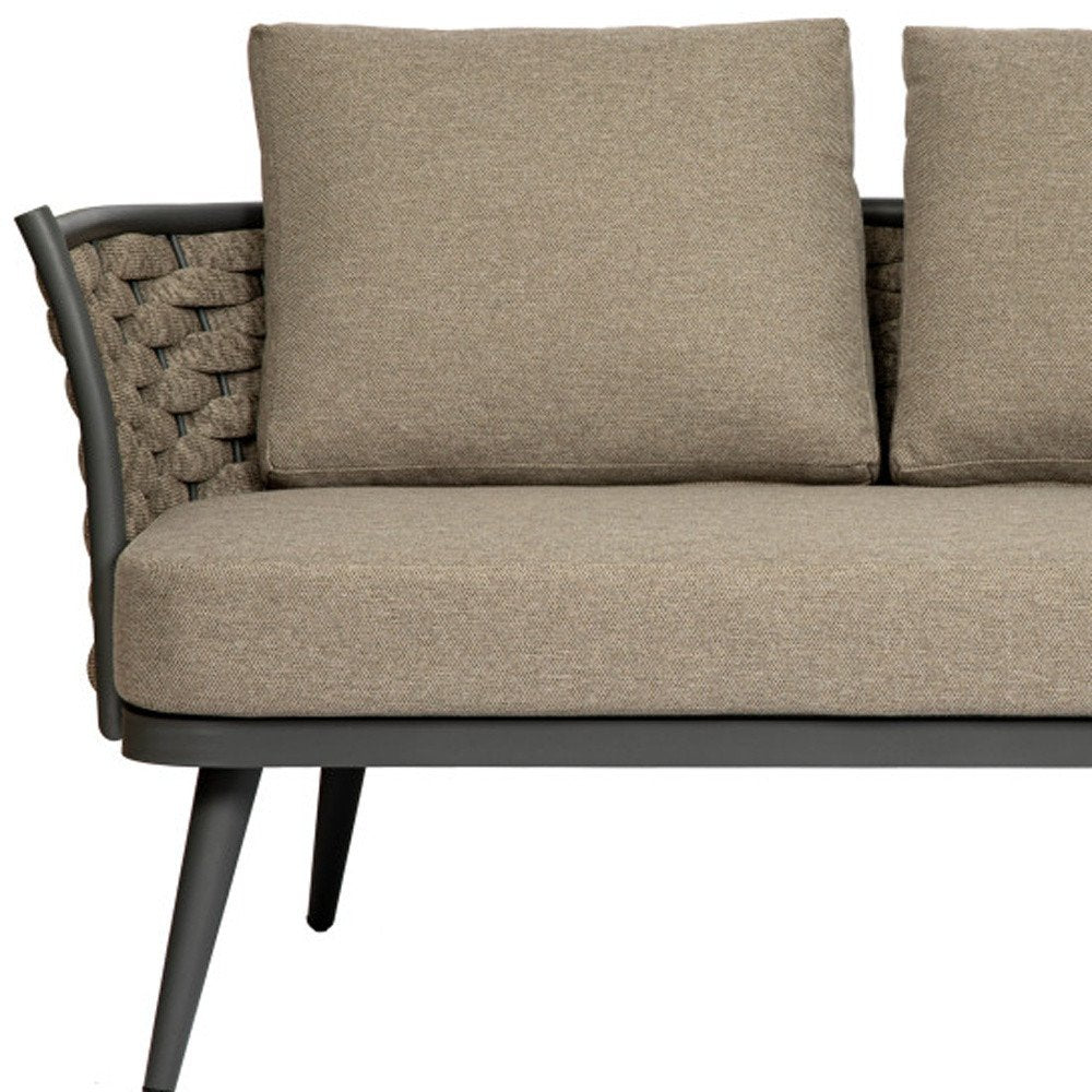 56" Dark Gray Aluminum Outdoor Love Seat with Taupe Cushions