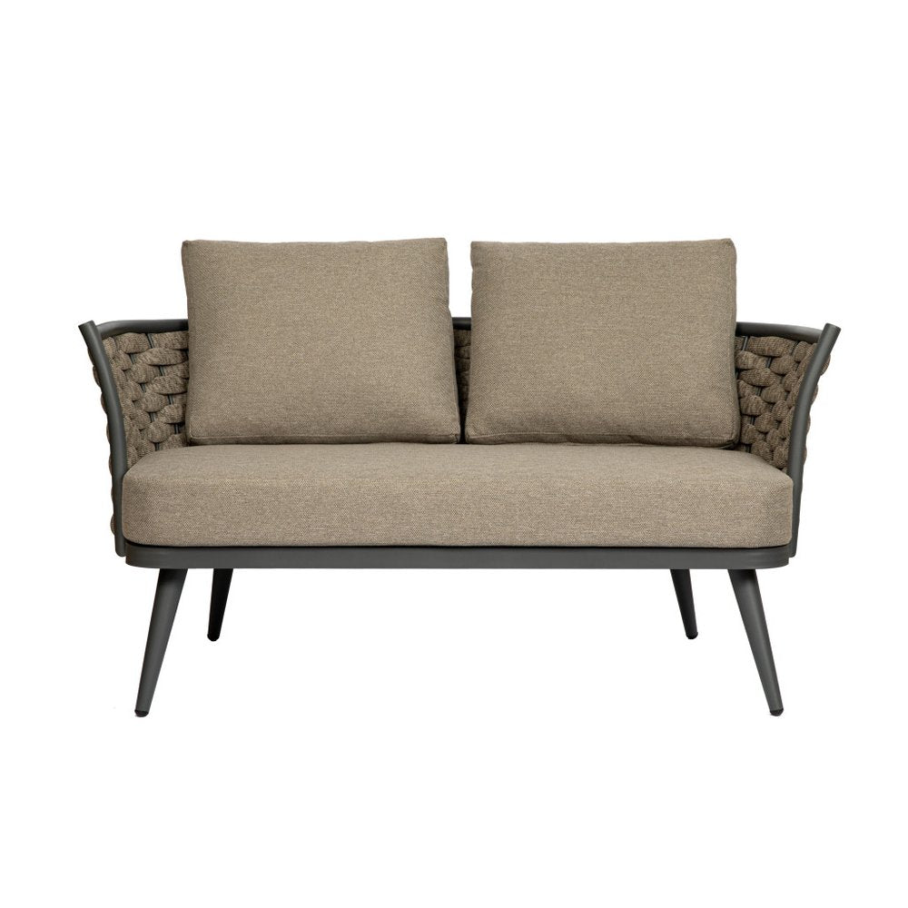 56" Dark Gray Aluminum Outdoor Love Seat with Taupe Cushions