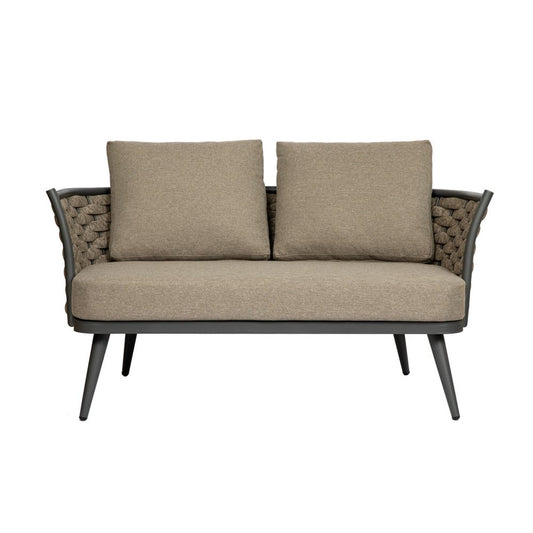 56" Dark Gray Aluminum Outdoor Love Seat with Taupe Cushions