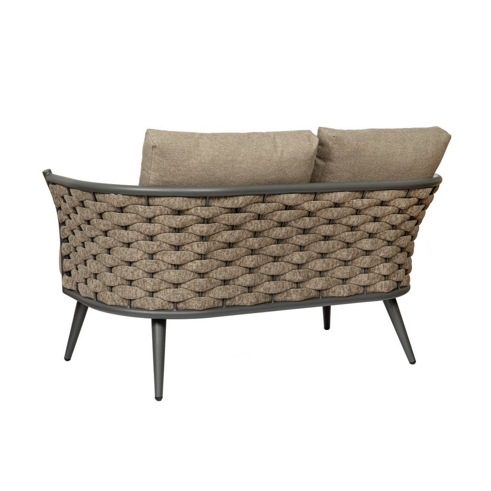 56" Dark Gray Aluminum Outdoor Love Seat with Taupe Cushions