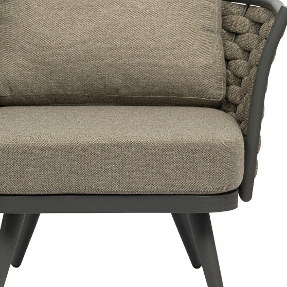 32" Gray And Taupe Woven Aluminum Outdoor Arm Chair with Taupe Cushion