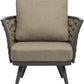 32" Gray And Taupe Woven Aluminum Outdoor Arm Chair with Taupe Cushion