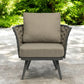 32" Gray And Taupe Woven Aluminum Outdoor Arm Chair with Taupe Cushion