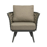 32" Gray And Taupe Woven Aluminum Outdoor Arm Chair with Taupe Cushion