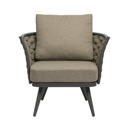 32" Gray And Taupe Woven Aluminum Outdoor Arm Chair with Taupe Cushion