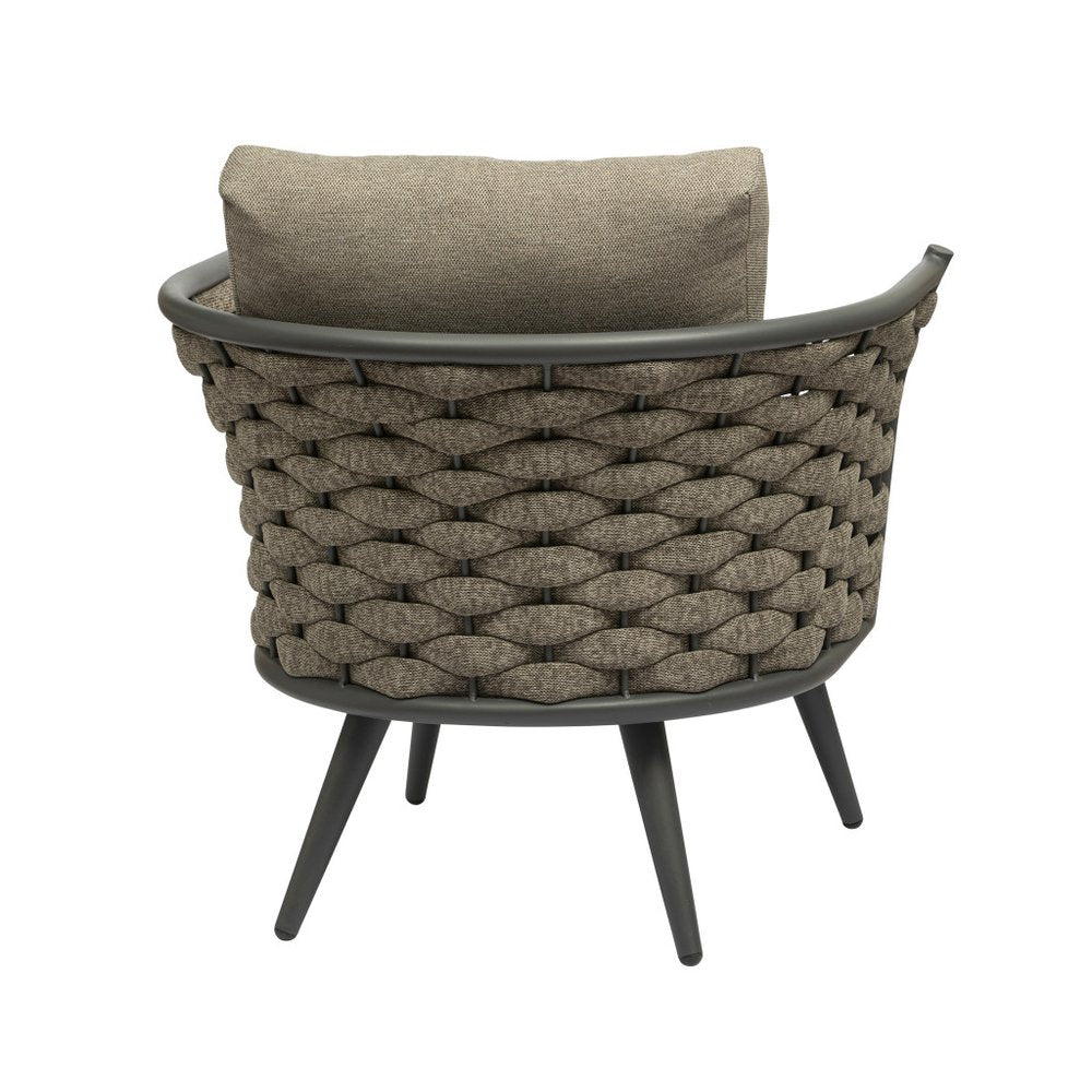 32" Gray And Taupe Woven Aluminum Outdoor Arm Chair with Taupe Cushion