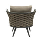 32" Gray And Taupe Woven Aluminum Outdoor Arm Chair with Taupe Cushion