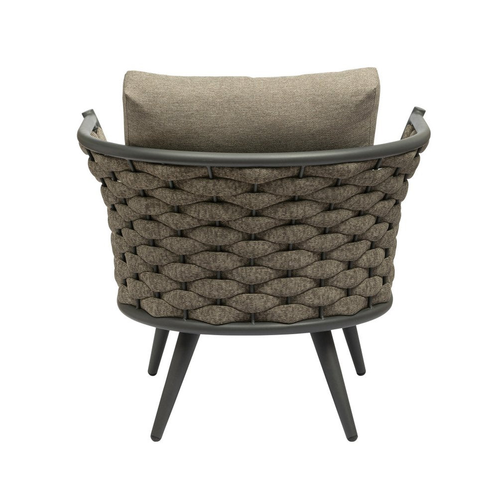32" Gray And Taupe Woven Aluminum Outdoor Arm Chair with Taupe Cushion