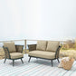 32" Gray And Taupe Woven Aluminum Outdoor Arm Chair with Taupe Cushion