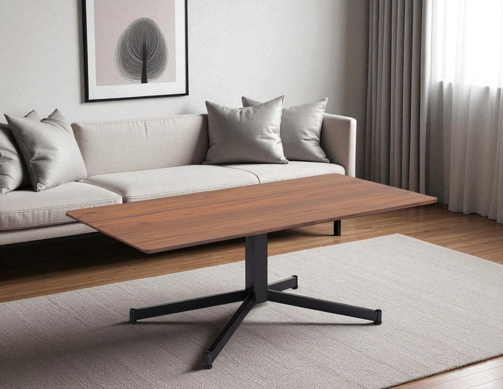 48" Brown and Black Wood and Steel Pedestal Coffee Table