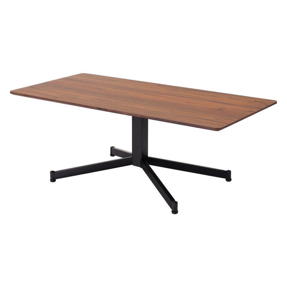 48" Brown and Black Wood and Steel Pedestal Coffee Table