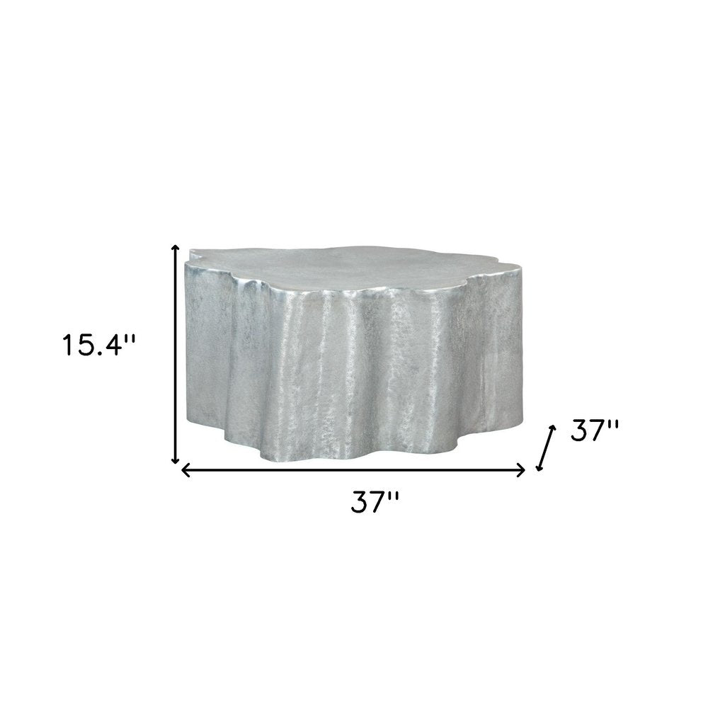 37" Silver Aluminum Free Form Solid Coffee Table
