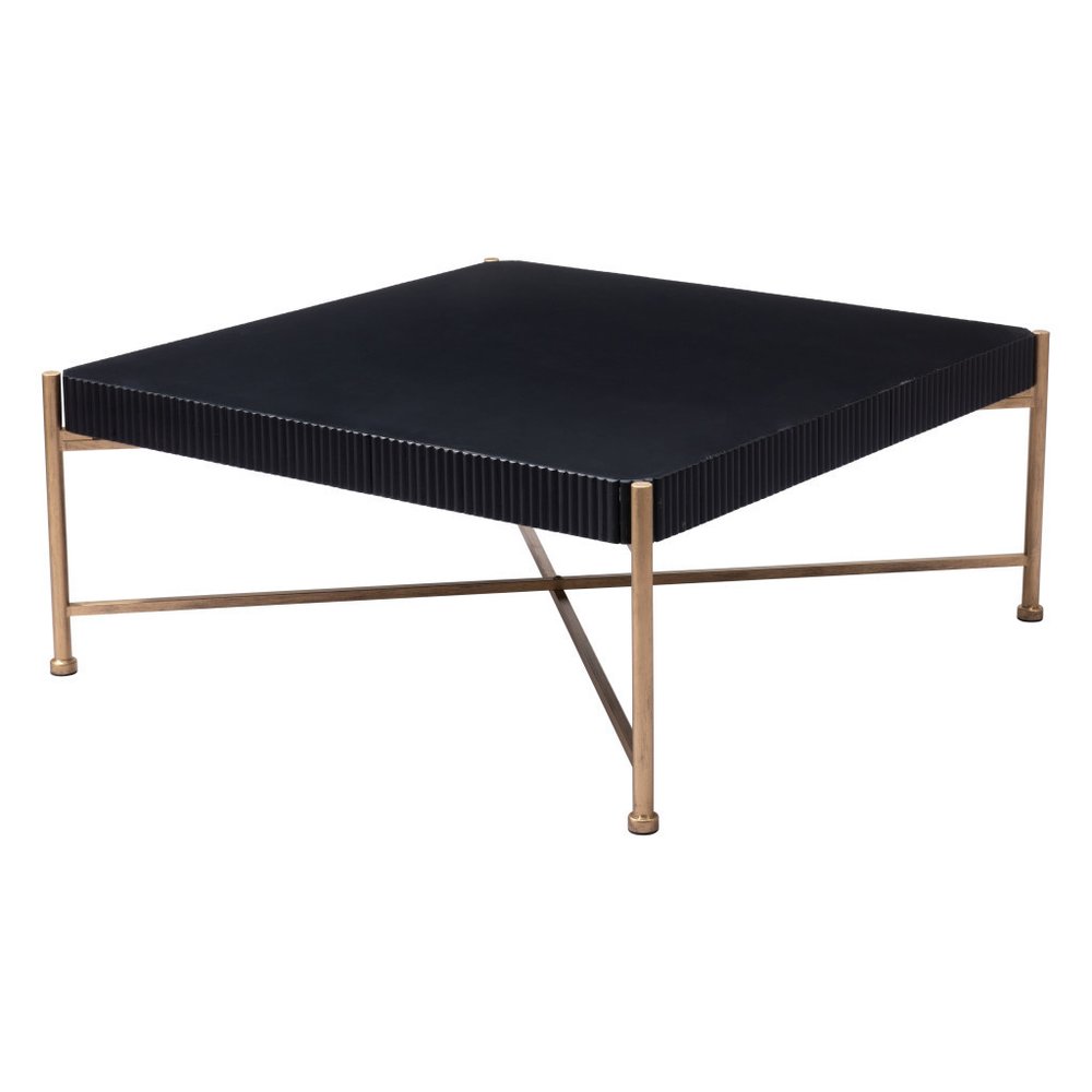42" Black and Gold Solid Wood and Steel Square Coffee Table