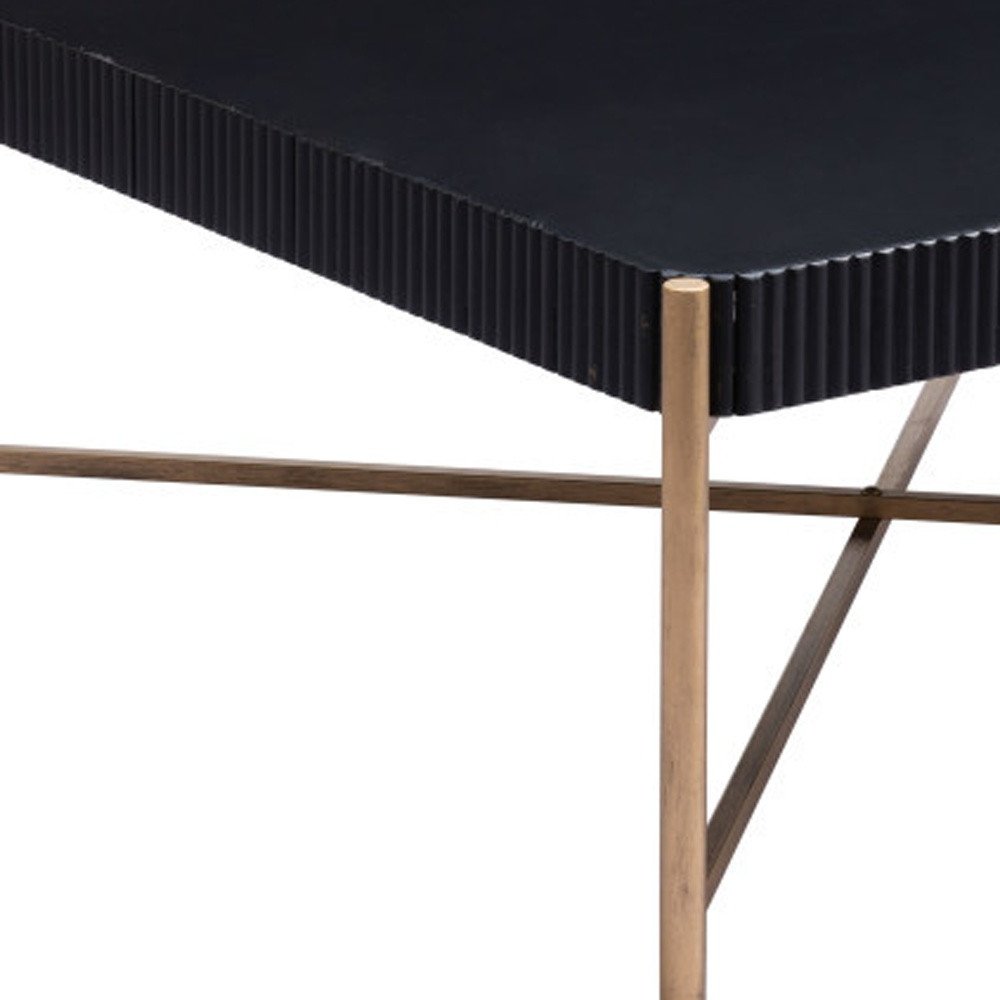 42" Black and Gold Solid Wood and Steel Square Coffee Table