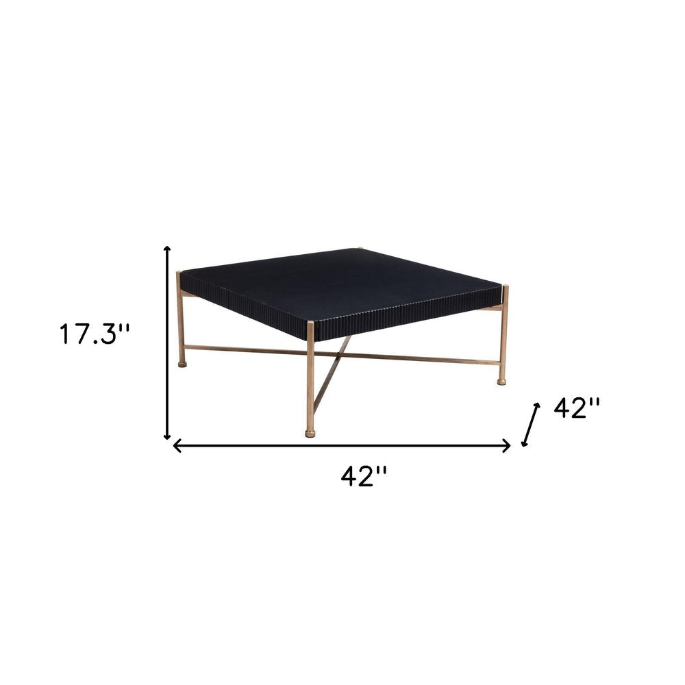 42" Black and Gold Solid Wood and Steel Square Coffee Table