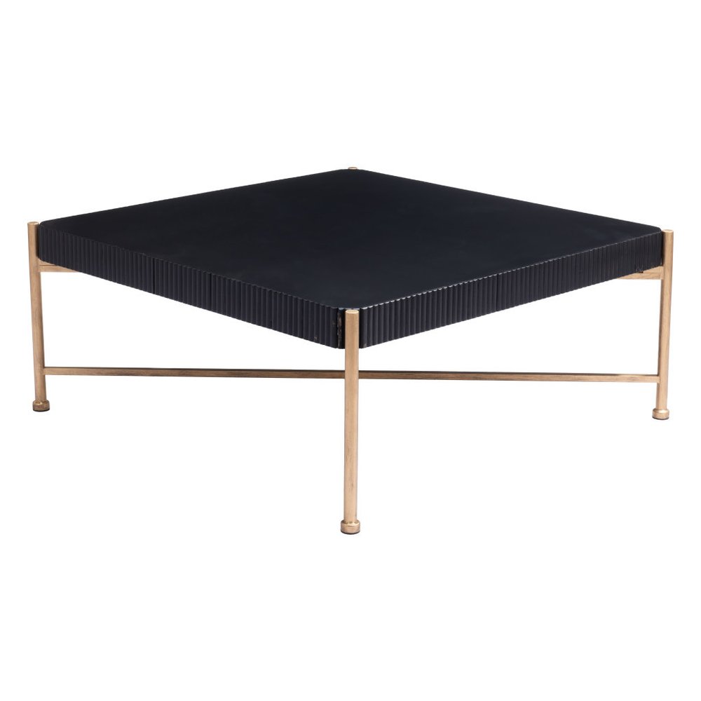 42" Black and Gold Solid Wood and Steel Square Coffee Table