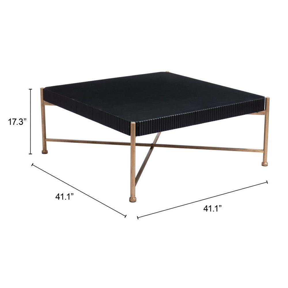 42" Black and Gold Solid Wood and Steel Square Coffee Table
