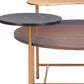 55" Brown Black and Gold Wood and Steel Three Tier Coffee Table