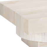 36" Natural White Solid Wood Square Geo Pedestal Coffee Table