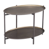26" Antiqued Bronze and Black Steel Oval Two Tier Coffee Table