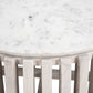 34" White and Natural Genuine Marble and Wood Round Drum Coffee Table