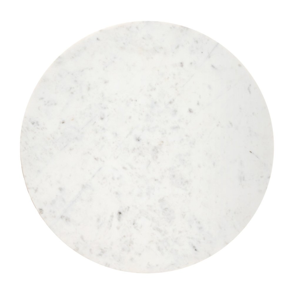 34" White and Natural Genuine Marble and Wood Round Drum Coffee Table