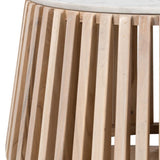 34" White and Natural Genuine Marble and Wood Round Drum Coffee Table