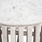 34" White and Natural Genuine Marble and Wood Round Drum Coffee Table