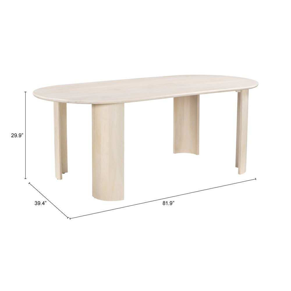 82" Natural Wood Oval Dining Table