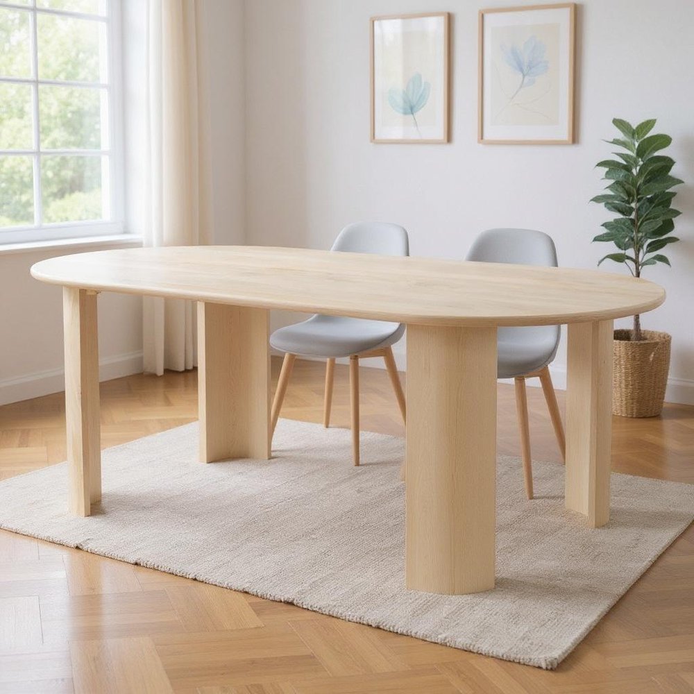 82" Natural Wood Oval Dining Table