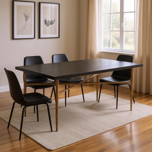 72" Black and Bronze Wood and Steel Dining Table