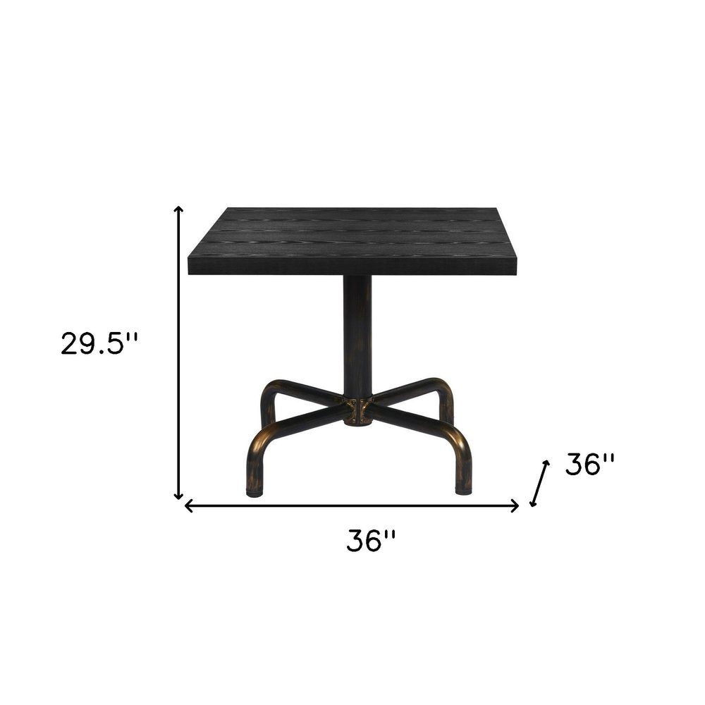 36" Black and Gold Wood and Steel Pedestal Base Square Dining Table