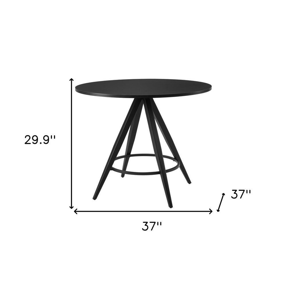 37" Black Wood and Steel Round Top Dining Table