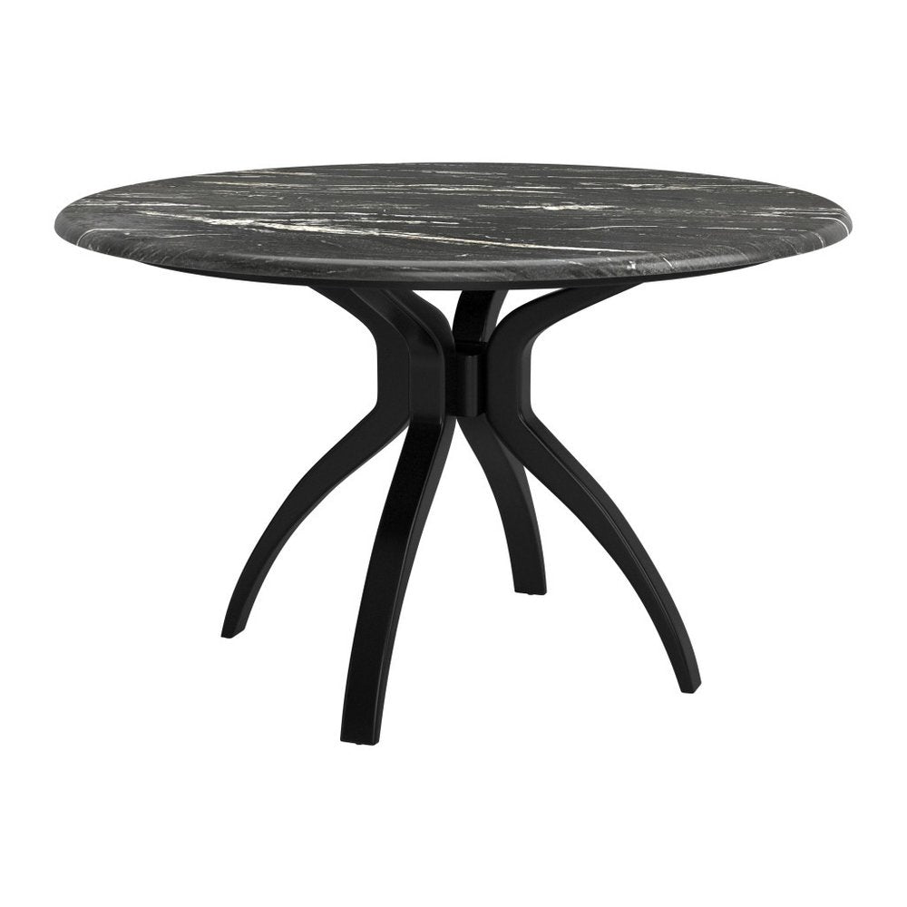 50" Black Faux Marble and Steel Pedestal Base Round Top Dining Table