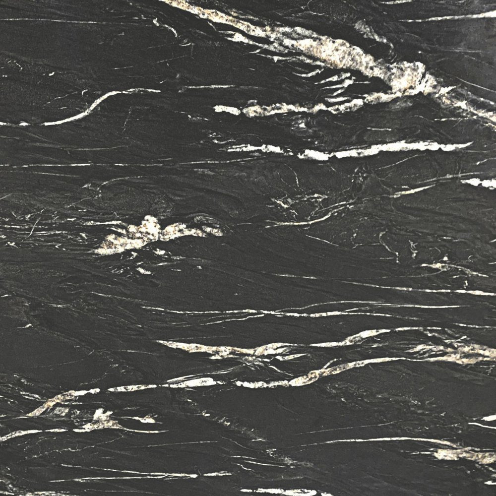 50" Black Faux Marble and Steel Pedestal Base Round Top Dining Table