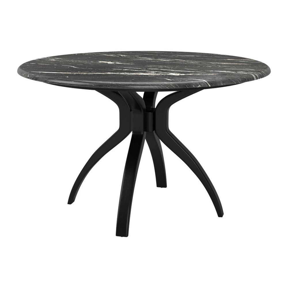 50" Black Faux Marble and Steel Pedestal Base Round Top Dining Table