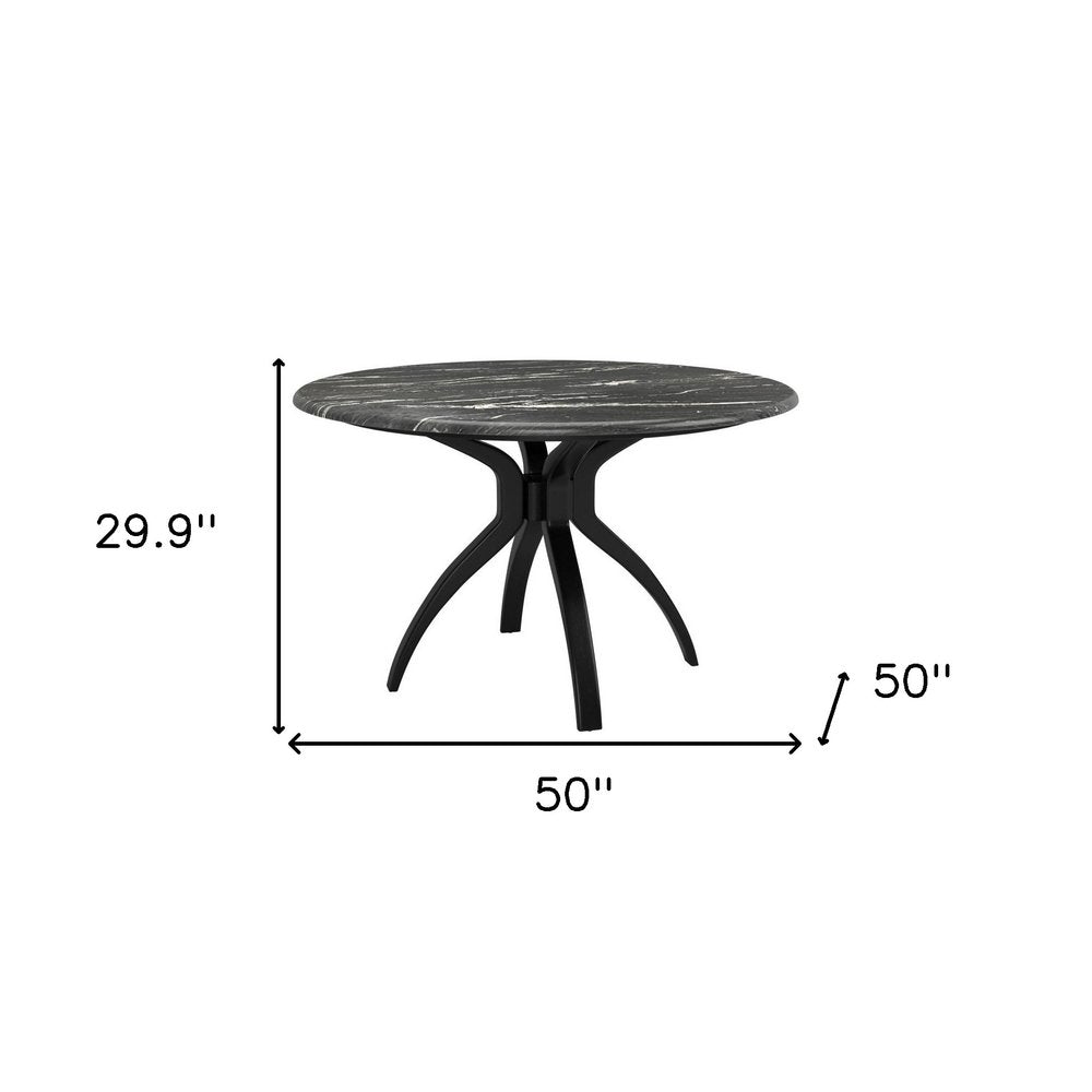 50" Black Faux Marble and Steel Pedestal Base Round Top Dining Table