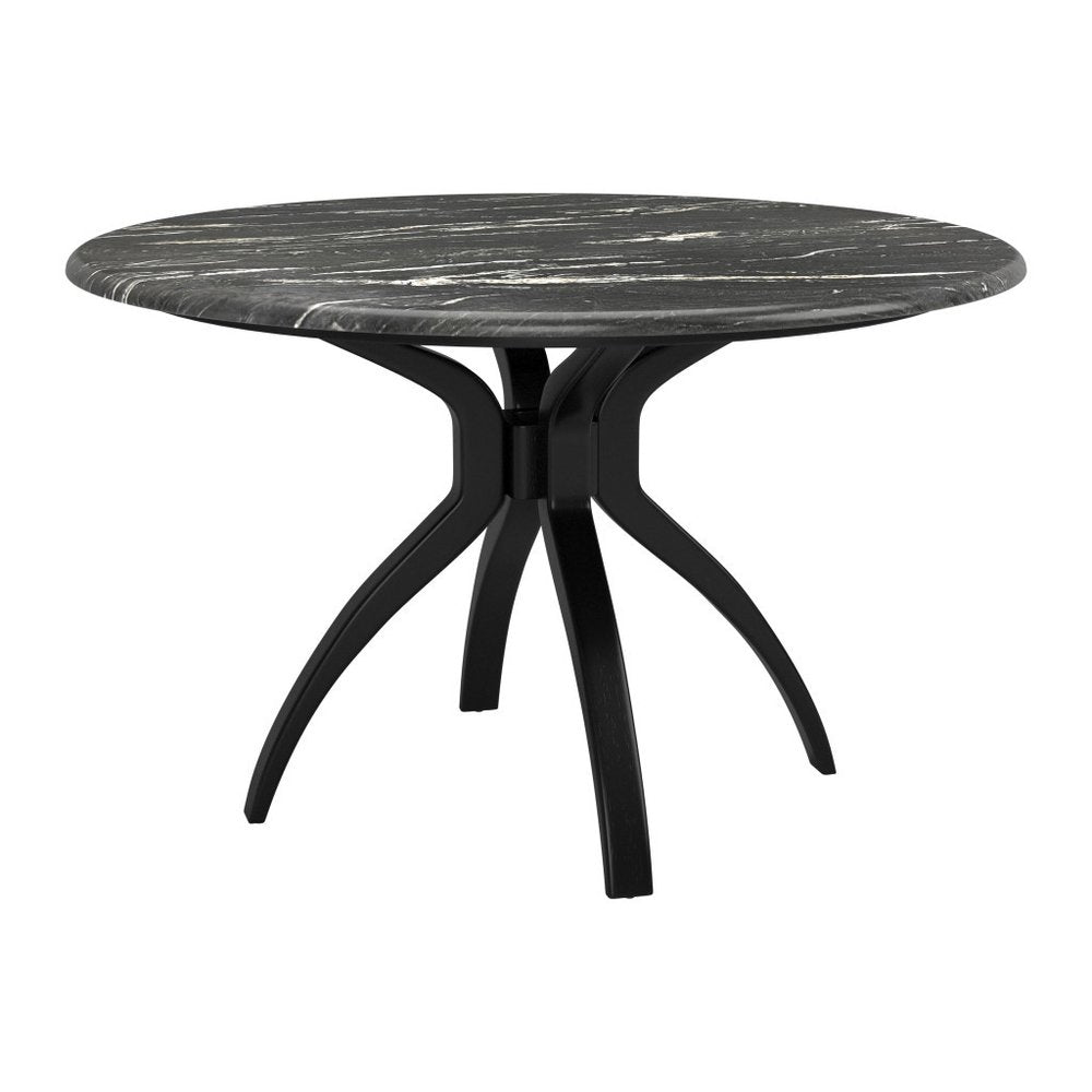 50" Black Faux Marble and Steel Pedestal Base Round Top Dining Table