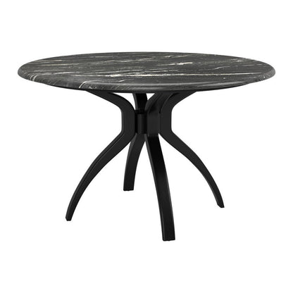 50" Black Faux Marble and Steel Pedestal Base Round Top Dining Table