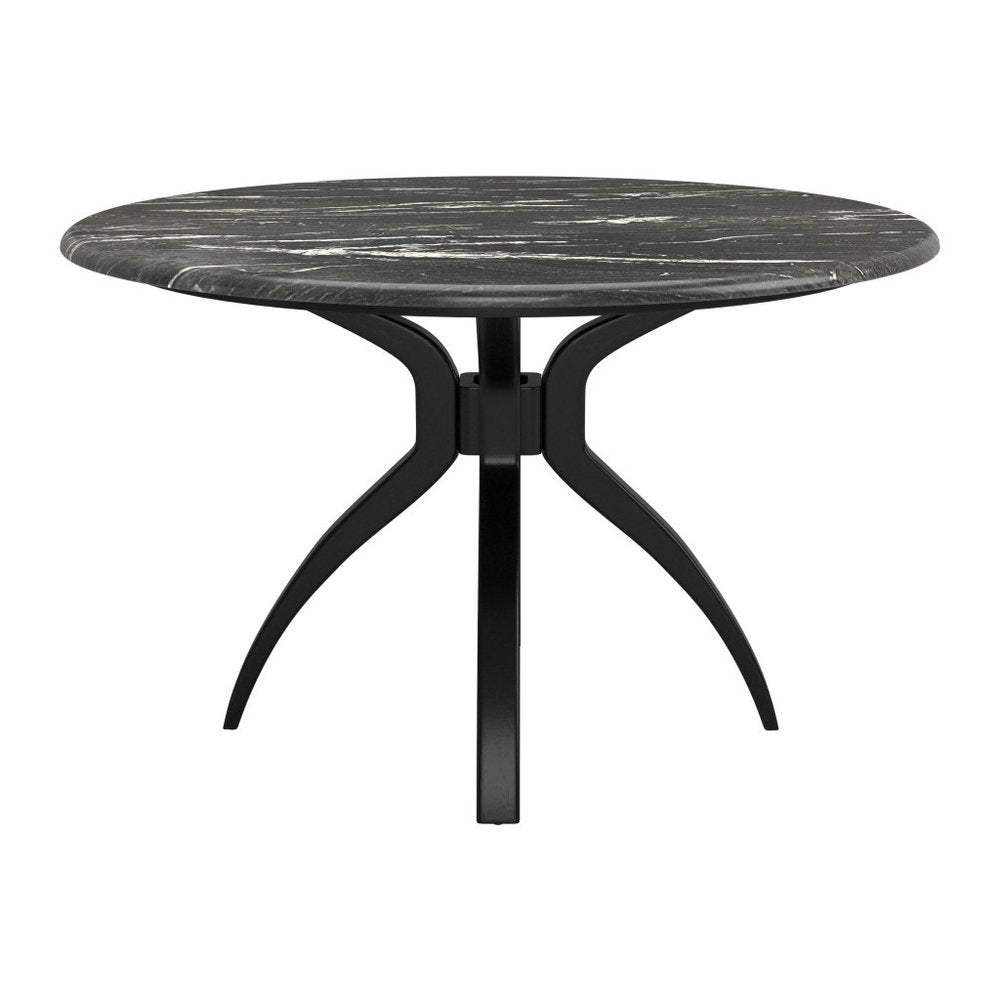 50" Black Faux Marble and Steel Pedestal Base Round Top Dining Table