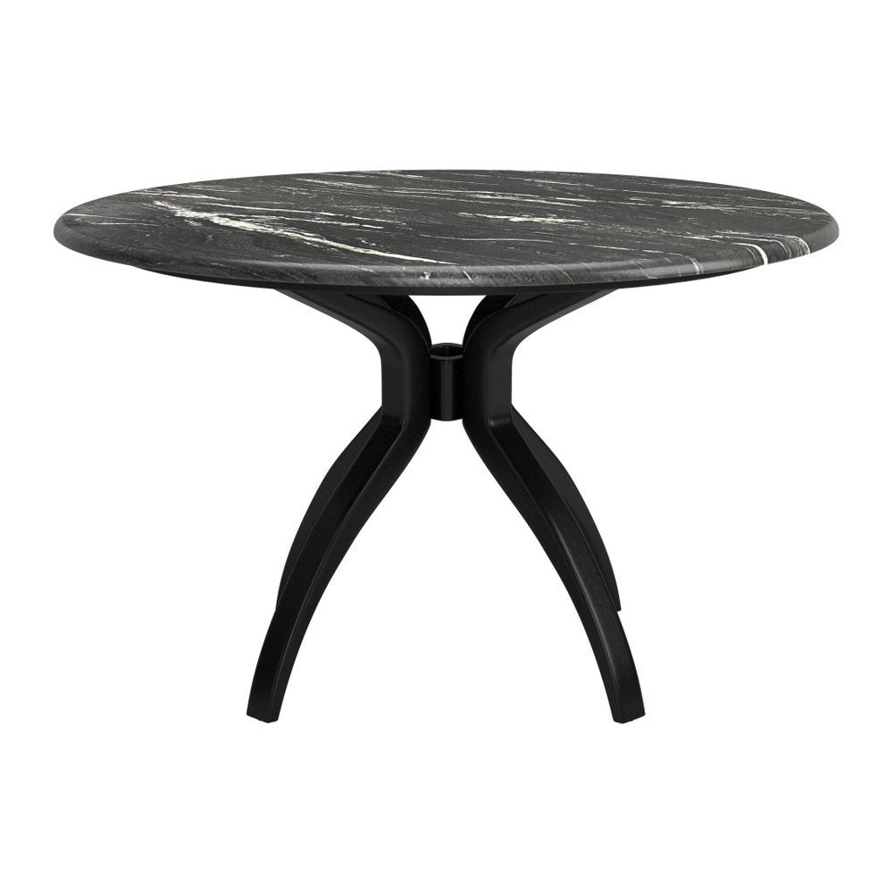 50" Black Faux Marble and Steel Pedestal Base Round Top Dining Table