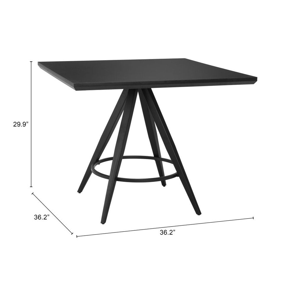 37" Black Wood and Steel Square Dining Table
