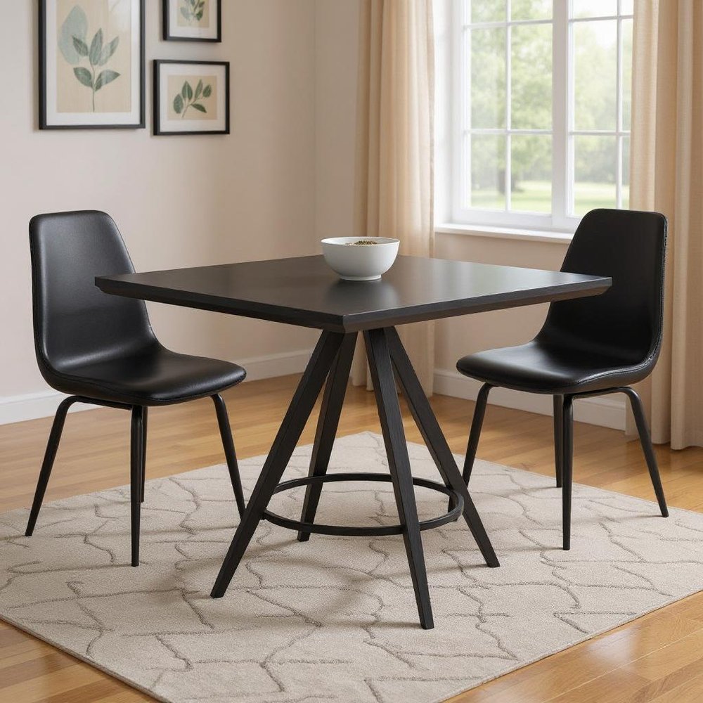 37" Black Wood and Steel Square Dining Table