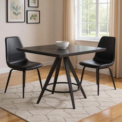 37" Black Wood and Steel Square Dining Table