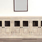 93" Antiqued White Distressed Solid Wood Sideboard with Six Glass Doors
